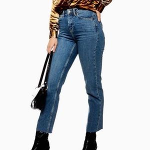 Topshop Straight Raw Hem Moto Jeans - 30W 30L